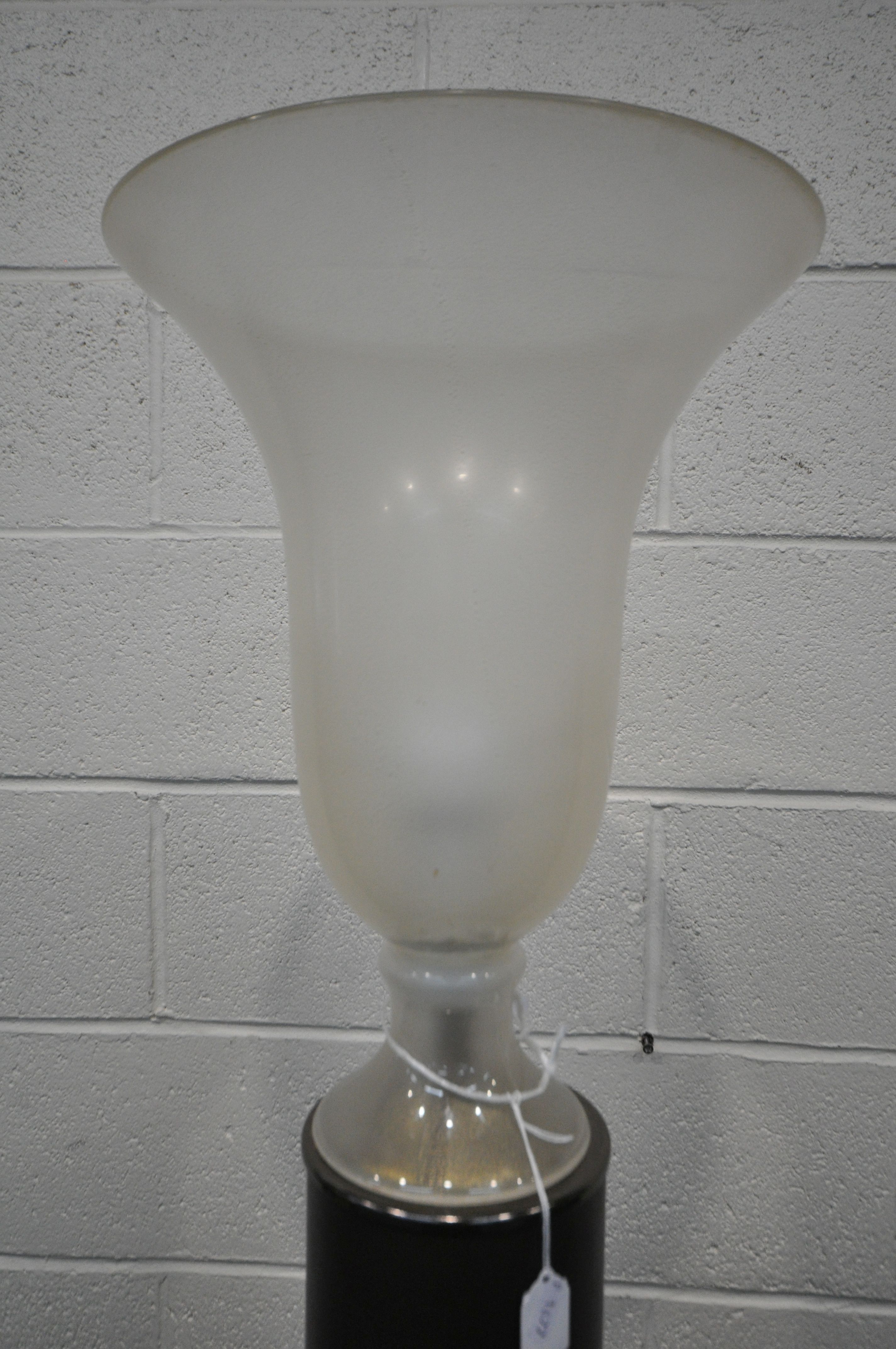 A NATUZZI STANDARD LAMP, with a vase style glass shade, on a cylindrical leather support and - Image 2 of 4