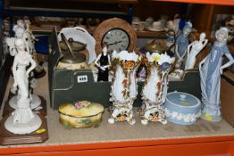 A BOX AND LOOSE DECORATIVE CERAMICS AND ORNAMENTS ETC, to include a Nao 290 figurine of a lady