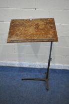 CARTERS OF LONDON, AN EARLY 20TH CENTURY OAK TELESCOPIC LITERARY MACHINE, on a cast iron stand,