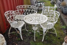 A COLLECTION OF EARLY TO MID 20TH CENTURY CAST IRON PAINTED GARDEN FURNITURE comprising of a
