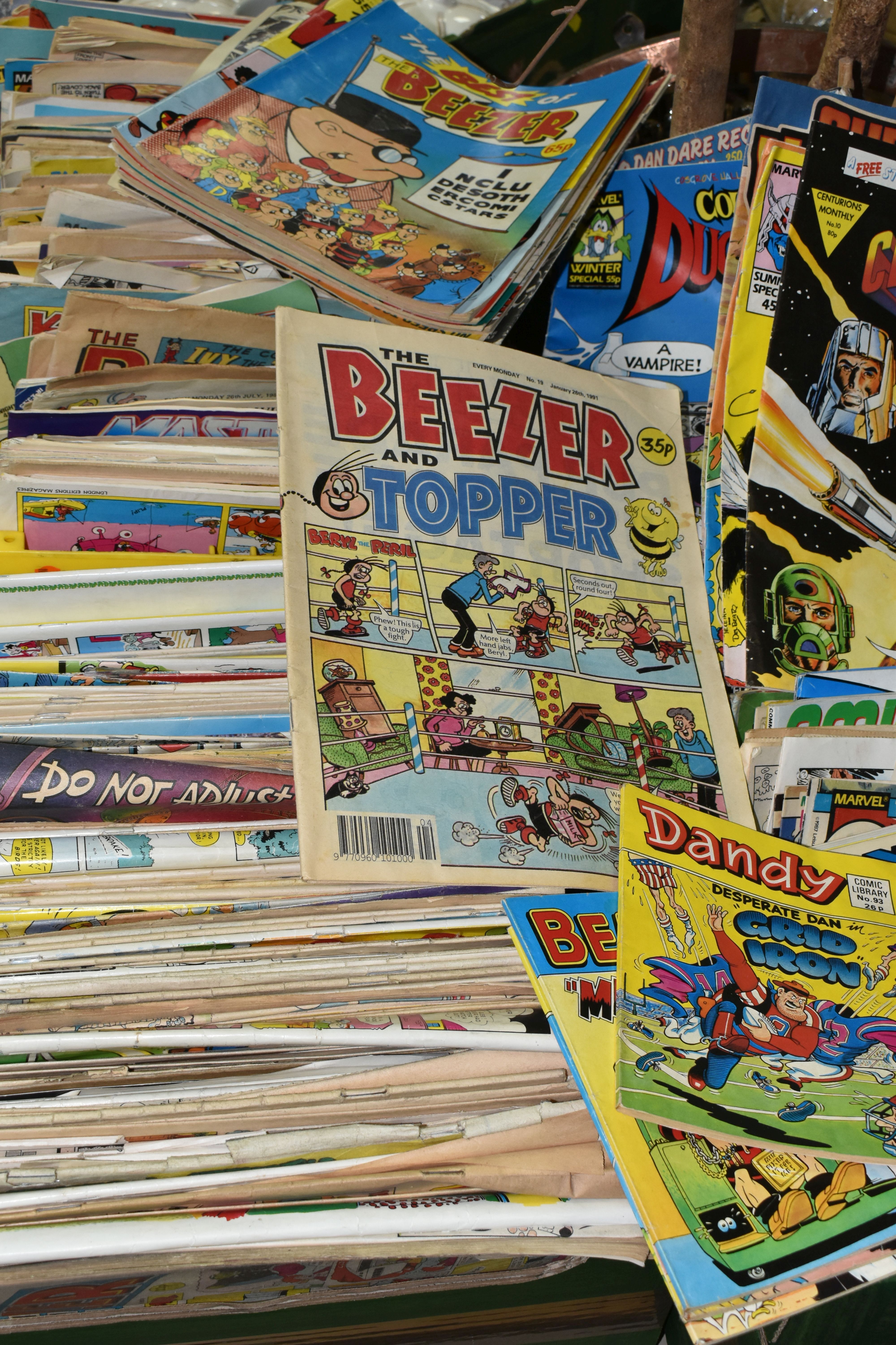 THREE BOXES OF COMICS, mainly 1980s, to include Masters of the Universe, Thundercats, Beezer,