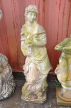 A WEATHERED COMPOSITE FIGURE OF A LADY CARRYING FLOWERS standing height 120cm (Condition Report: