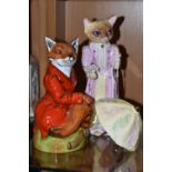 TWO ROYALE STRATFORD ANTHROPOMORTHIC ANIMAL FIGURES, comprising a seated fox wearing a red