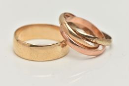 TWO 9CT GOLD RINGS, to include a tri-colour Russian wedding band, hallmarked 9ct Sheffield, ring