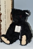 A STEIFF LIMITED EDITION '1912 REPLICA' TEDDY BEAR, with partial box, black mohair 'fur' with