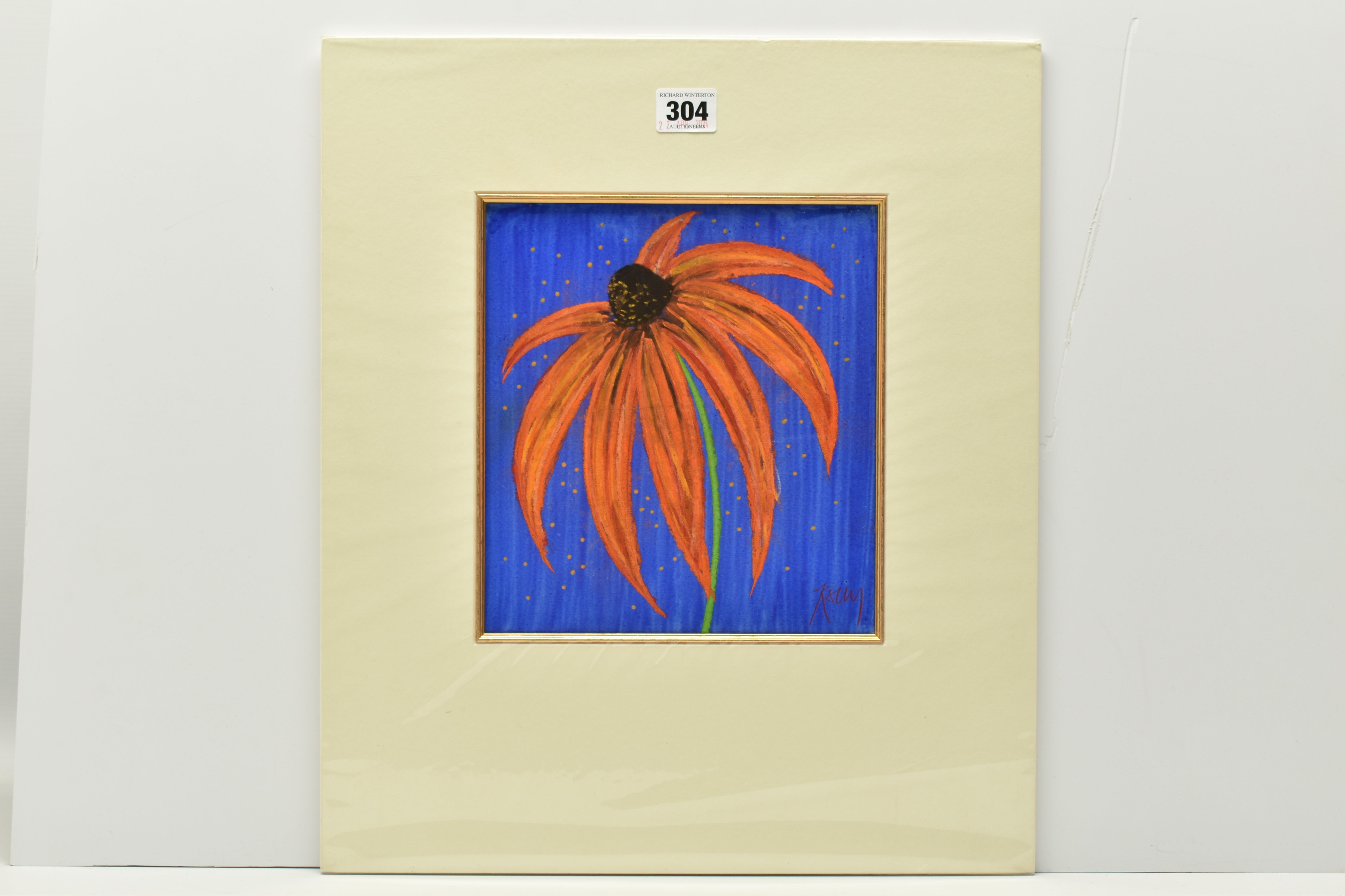 KELLY JANE (BRITISH CONTEMPORARY) ECHINACEA / CONEFLOWER, a study of a single flower, signed