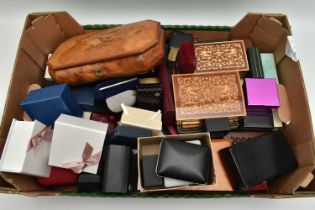 A LARGE BOX OF ASSORTED JEWELLERY AND TRINKET BOXES, to include assorted wooden boxes with hinged