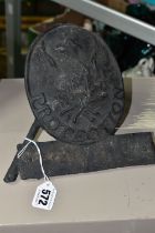 A CAST IRON FIREMARK, plaque image of a Phoenix with the word Protection underneath, some damage
