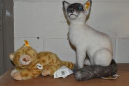 TWO UNBOXED STEIFF CATS, a mohair Balinese, 'Sulla', No.074264, height approx. 33cm and a Cuddly