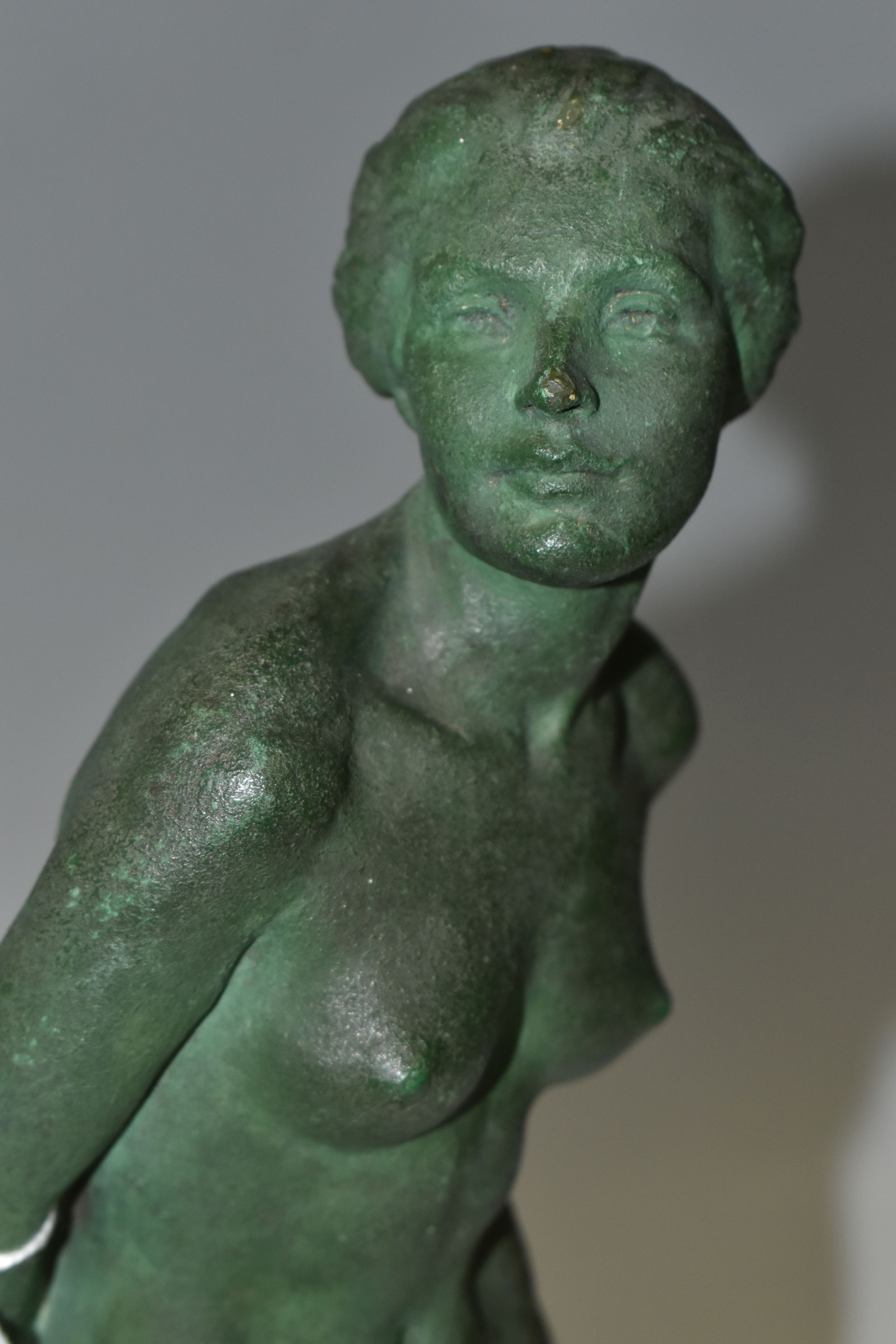 A GREEN PATINATED PLASTER SCULPTURE OF A FEMALE NUDE, by Stanley Mace Foster, signed and dated - Image 2 of 7