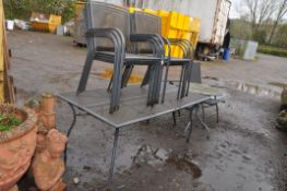 A COLLECTION OF MODERN METAL GARDEN FURNITURE including a mesh topped rectangular table, width 180cm