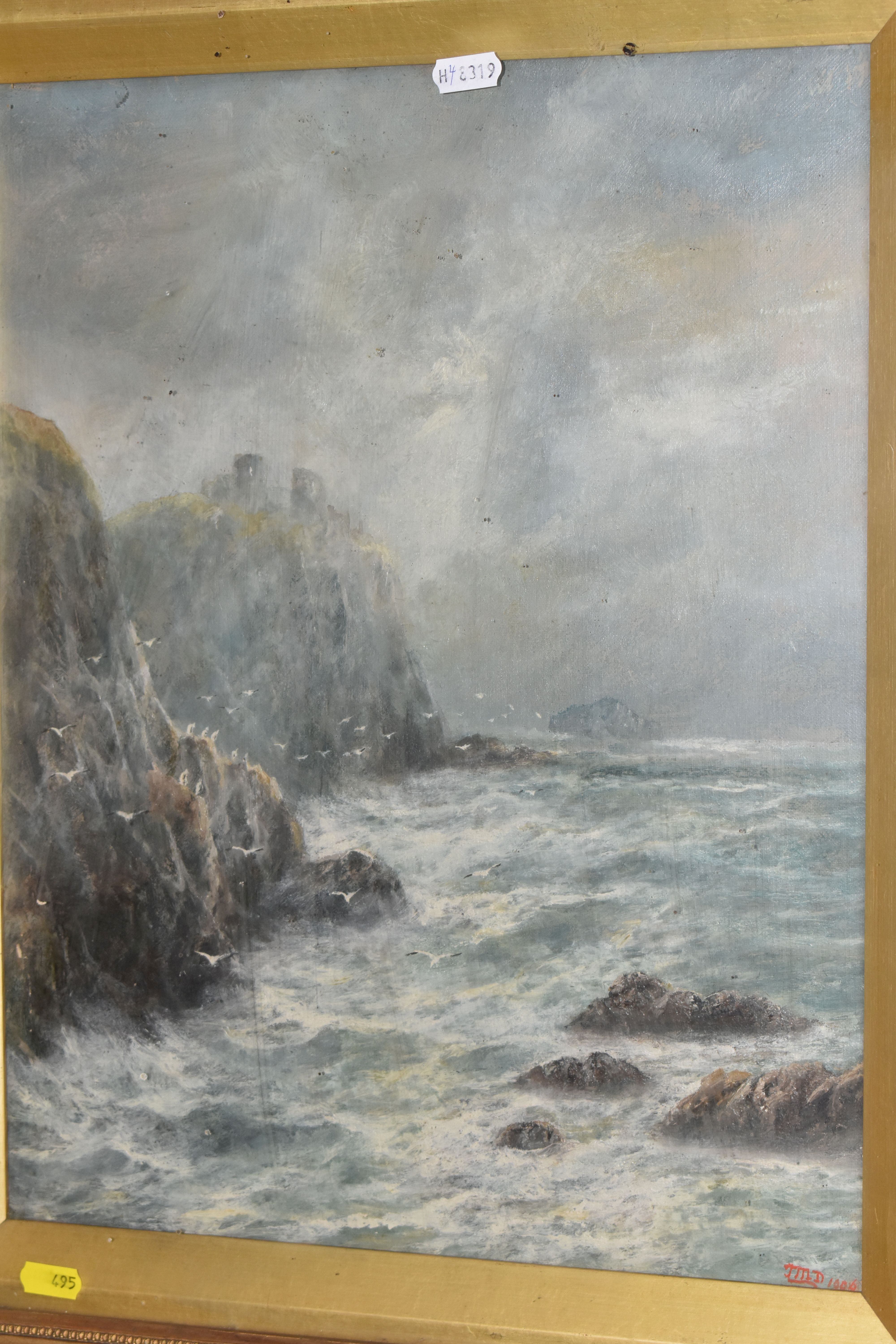 AN EARLY 20TH CENTURY SEASCAPE, INITIALLED AND DATED JMD 1906, depicting a ruined castle on a - Image 6 of 8