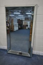 A LARGE MIRROR FRAME MIRROR, each pane with bevelled edge, 180cm x 104cm