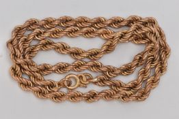 A 9CT GOLD ROPE TWIST CHAIN NECKLACE, with spring release clasp, import mark for London 1979,