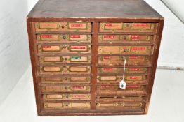 A LARGE WOODEN MULTI STORAGE WATCH MAKERS SET OF DRAWS, measuring approximately height 45cm x
