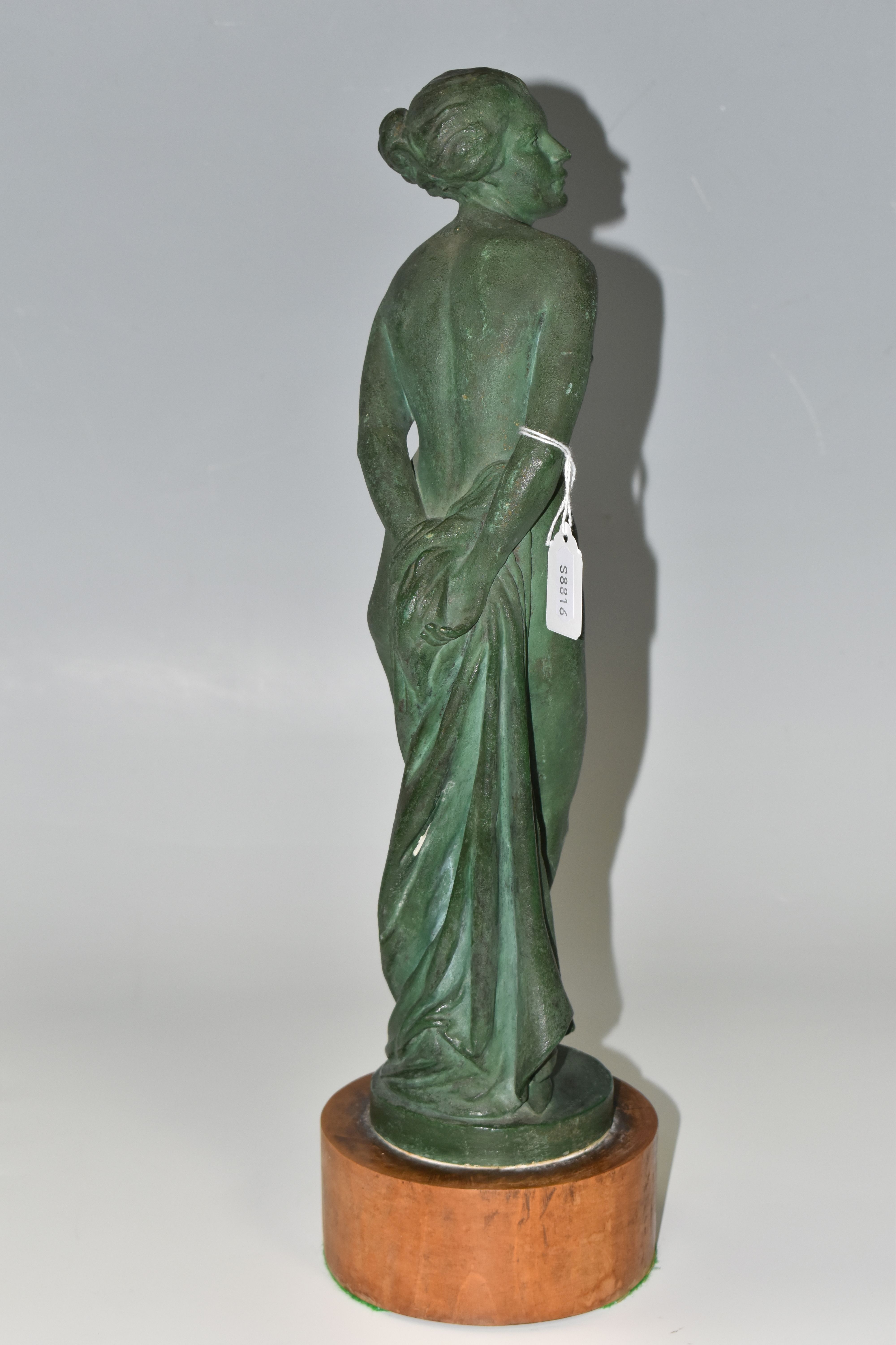 A GREEN PATINATED PLASTER SCULPTURE OF A FEMALE NUDE, by Stanley Mace Foster, signed and dated - Image 3 of 7