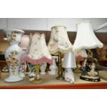 A GROUP OF TABLE LAMPS, VASES AND JARDINIERES, comprising five assorted table lamps, three modern
