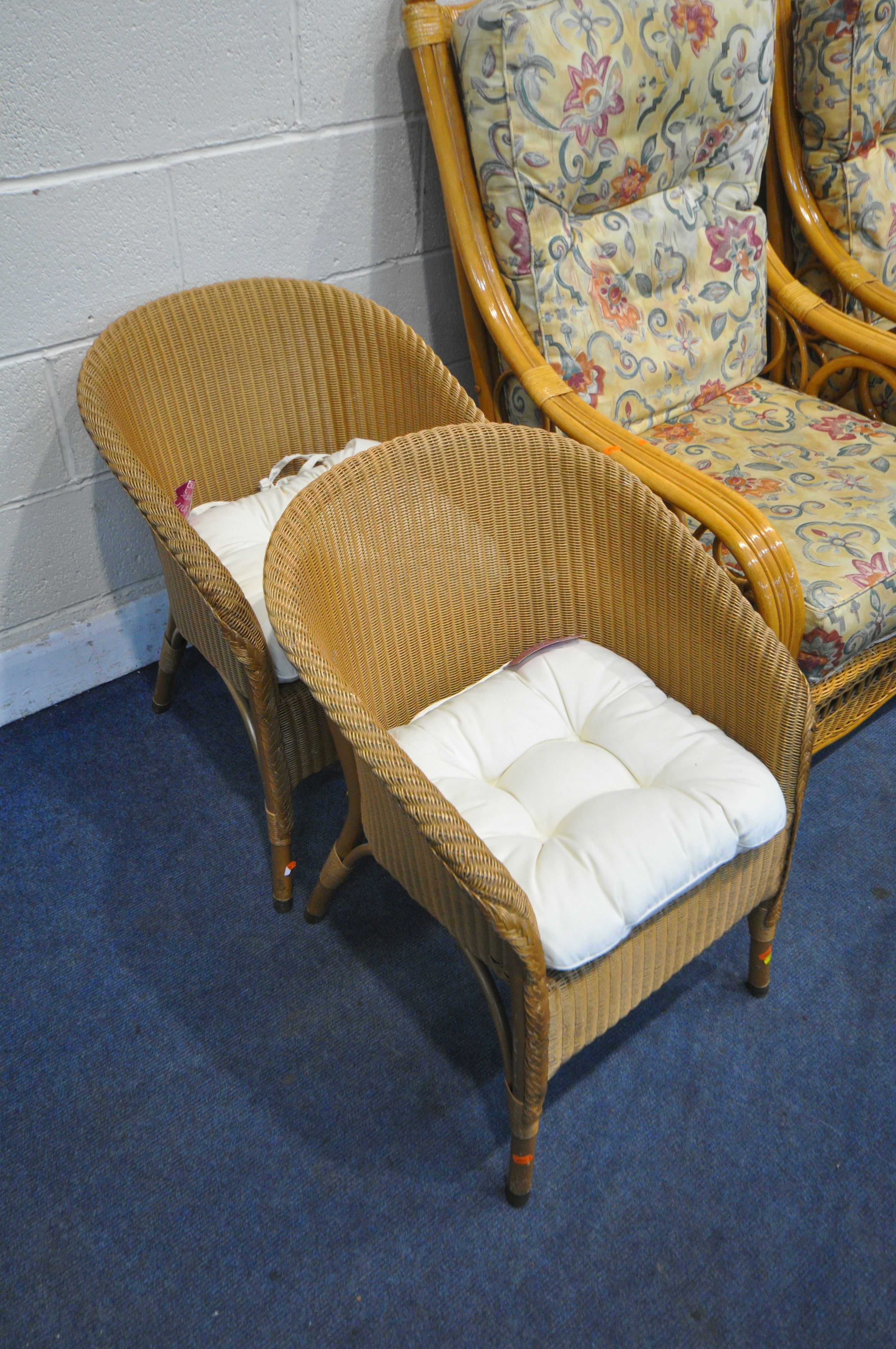 A RATTAN FIVE PIECE CONSERVATORY SUITE, comprising a two seater sofa, a pair of armchairs, a - Image 4 of 4