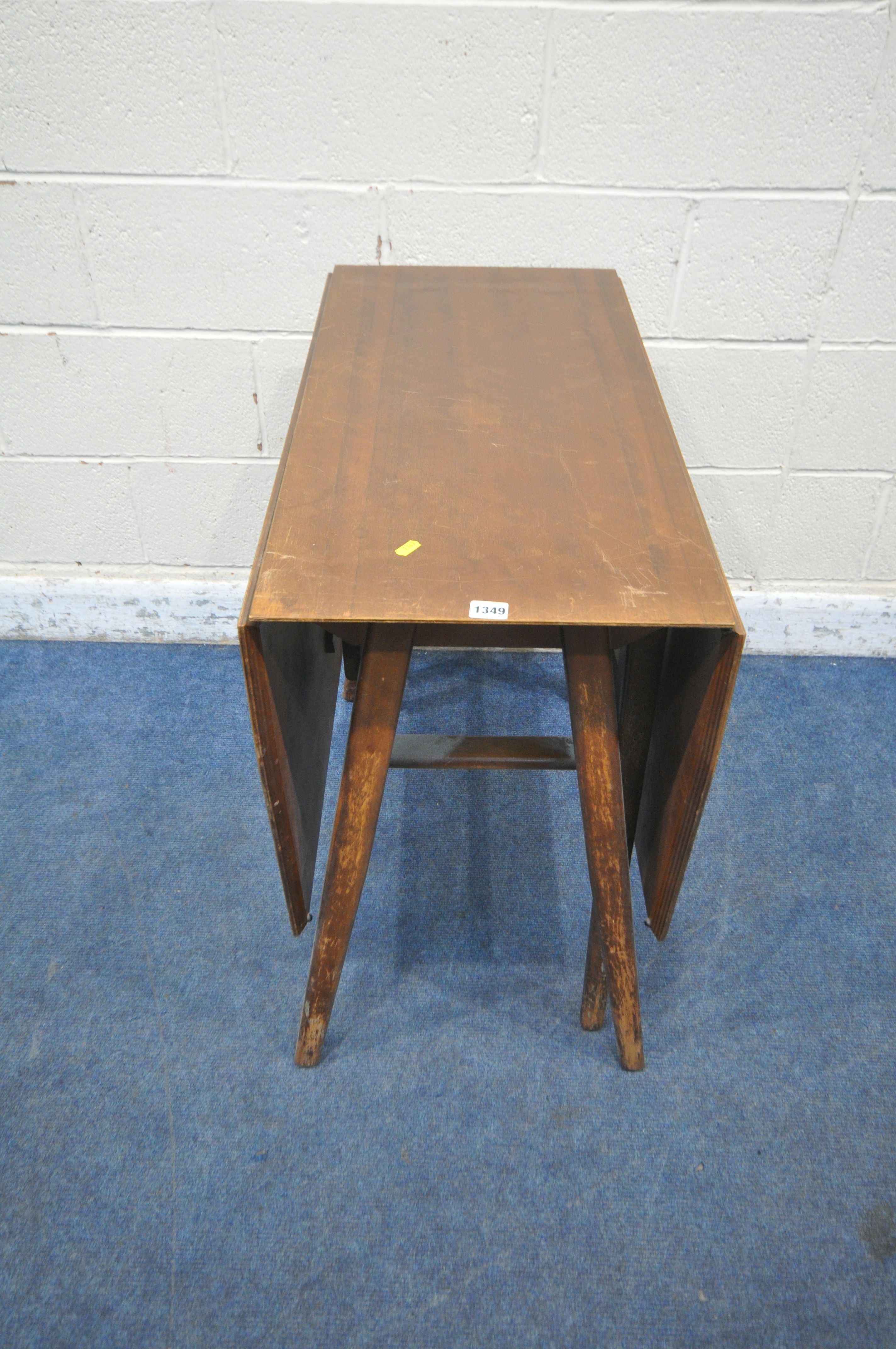 A MID CENTURY TEAK DROP LEAF TABLE, open width 136cm x closed width 43cm x depth 83cm x height 77cm, - Image 5 of 5