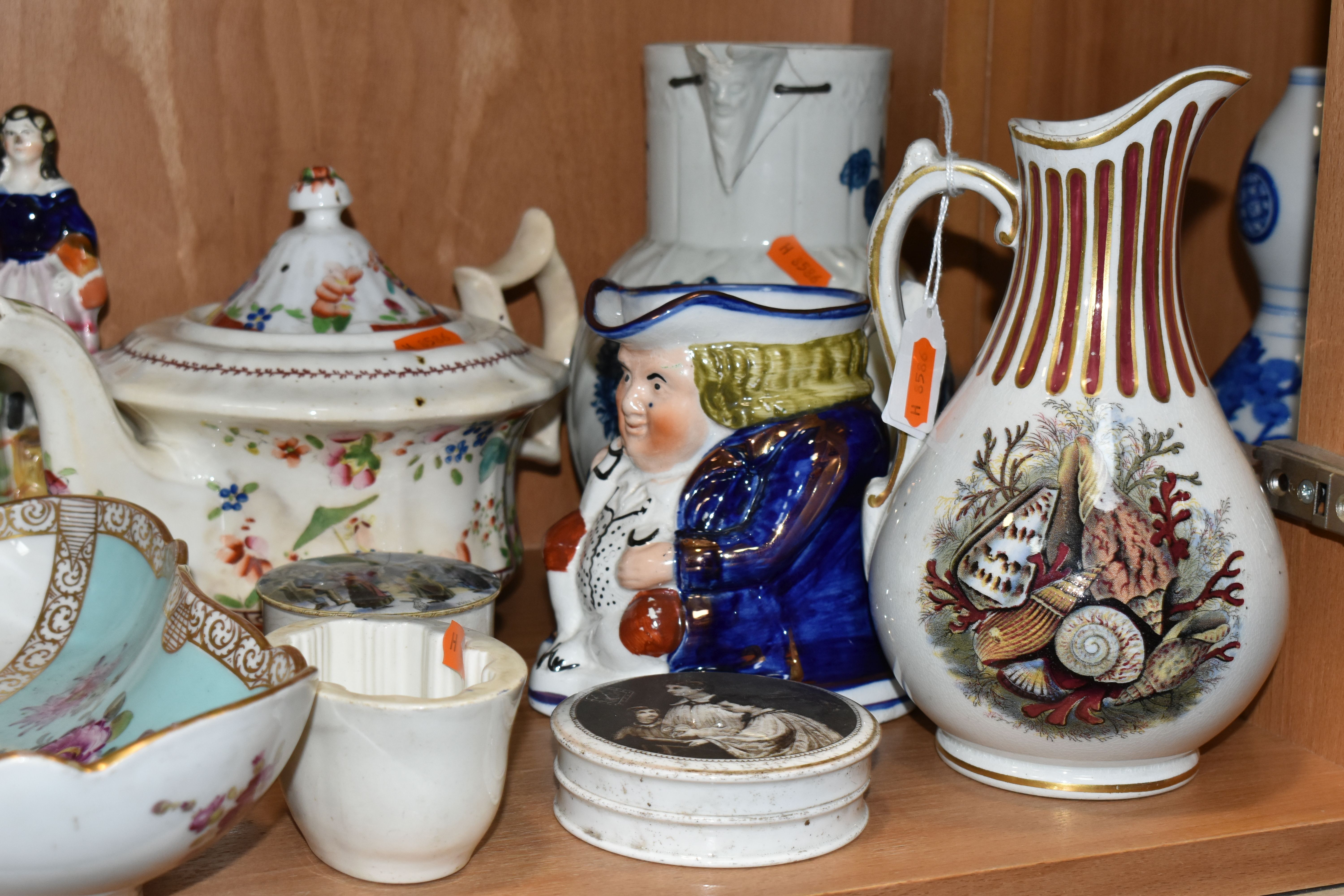 A GROUP OF NINETEENTH CENTURY POTTERY AND PORCELAIN, to include a square hand painted Dresden - Image 4 of 12