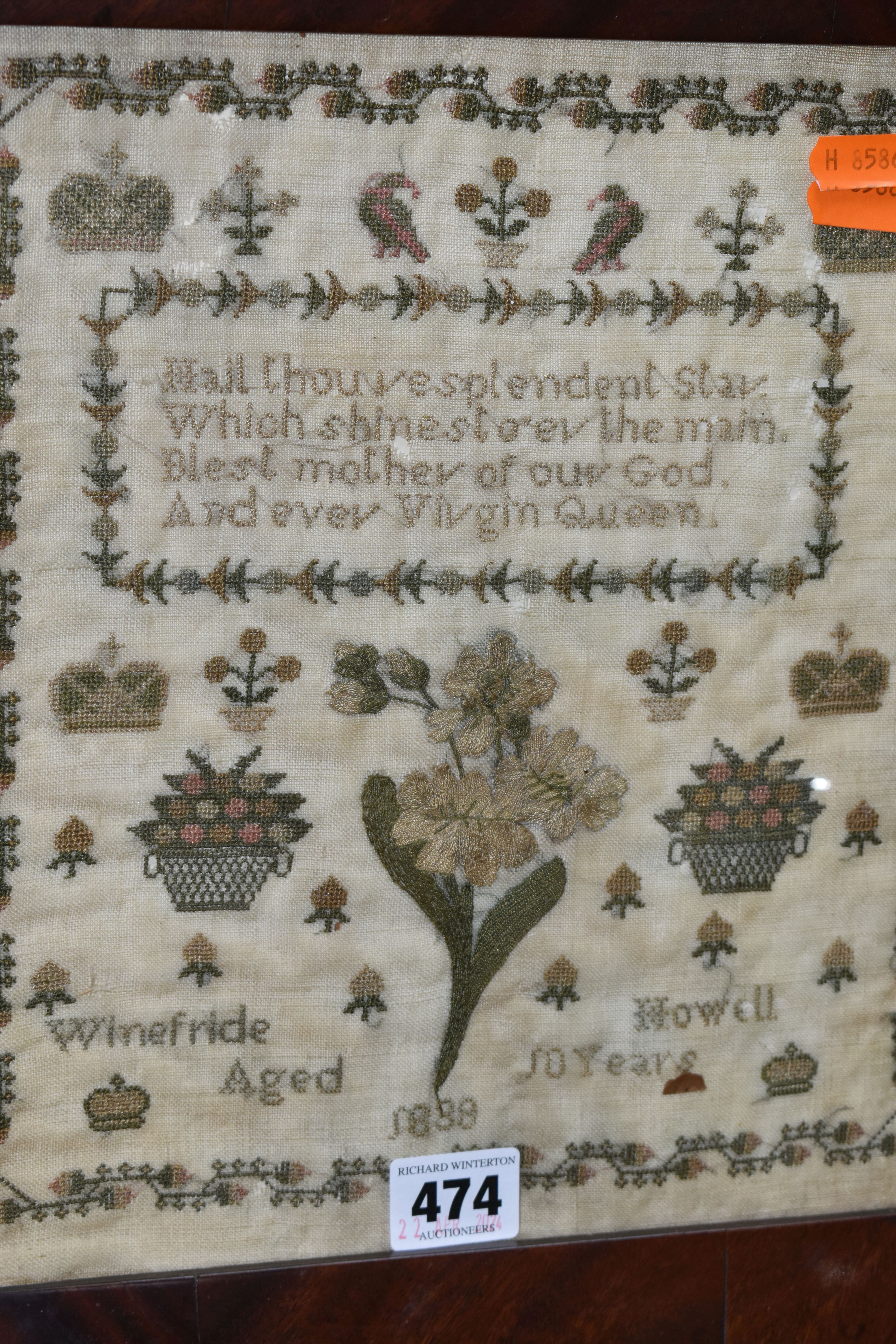 A QUANTITY OF PICTURES AND PRINTS ETC, to include a needlework sampler by Winefride Howell aged - Image 2 of 11