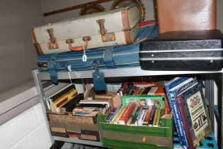 THREE BOXES AND LOOSE BOOKS AND SUITCASES, to include approximately seventy books, titles to include