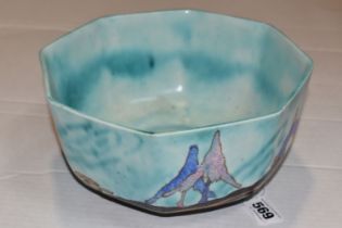 A CLARICE CLIFF INSPIRATION - CAPRICE BOWL, the octagonal bowl decorated with a stylised landscape