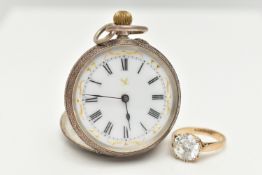 A FOB WATCH AND 9CT RING, the early 20th century open face fob watch with black Roman numerals, gold