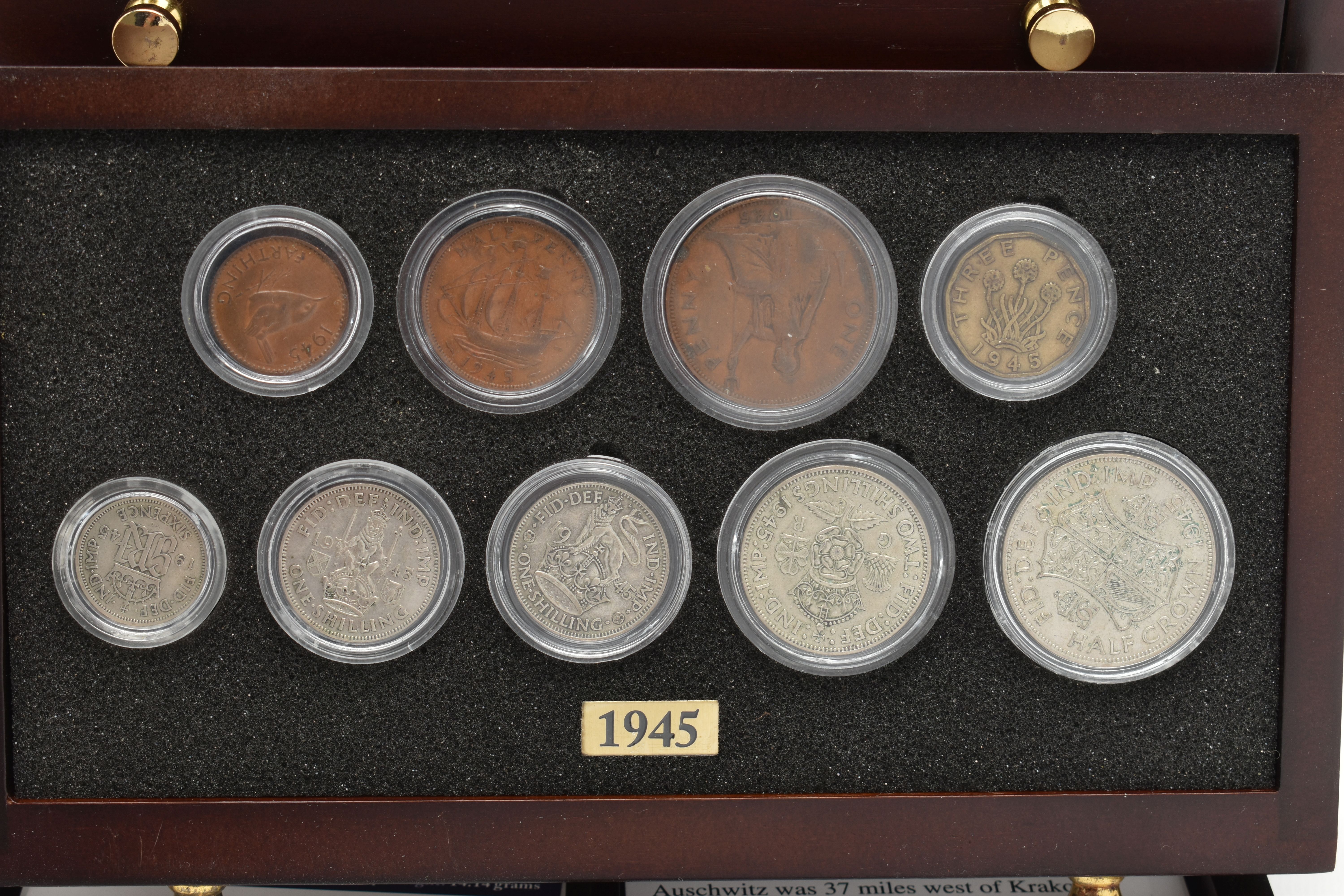 A SMALL WOODEN COIN CABINET, consisting of eight drawers seven containing UK coinage from 1939-1945, - Image 8 of 9