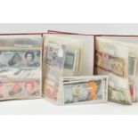 A CARDBOARD BOX CONTAINING BANKNOTES OF THE WORLD, to include three small albums of mainly late 20th