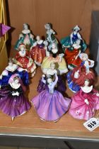 A GROUP OF THIRTEEN ROYAL DOULTON MINIATURE FIGURINES, comprising Hannah HN3870, Autumn Breezes