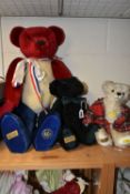 THREE UNBOXED MODERN MERRYTHOUGHT TEDDY BEARS, large red, white and blue limited edition Golden
