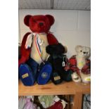 THREE UNBOXED MODERN MERRYTHOUGHT TEDDY BEARS, large red, white and blue limited edition Golden