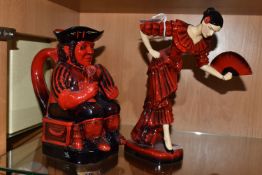 A PEGGY DAVIES CERAMICS FIGURINE AND TOBY JUG, comprising 'The Spanish Dancer' figurine by Andy
