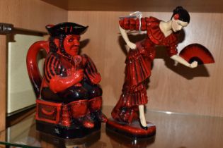 A PEGGY DAVIES CERAMICS FIGURINE AND TOBY JUG, comprising 'The Spanish Dancer' figurine by Andy