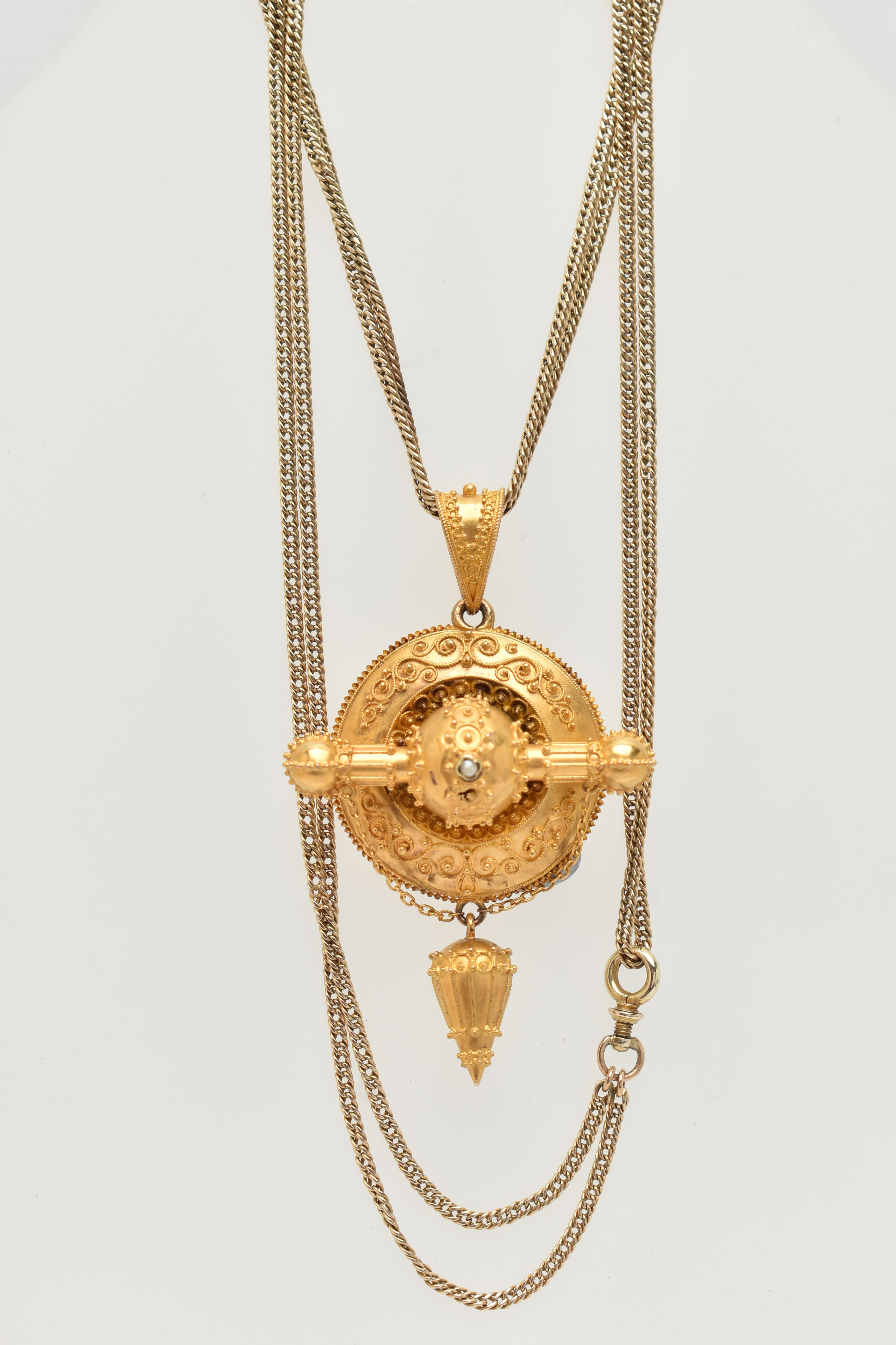 A LATE GEORGIAN/EARLY VICTORIAN PENDANT, of circular outline with cannetille detail, central seed - Image 2 of 6