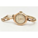 A LADIES 9CT GOLD CASED WRISTWATCH, manual wind, round silver dial signed 'Everite', alternating