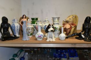 A COLLECTION OF CERAMICS AND ORNAMENTS, comprising two Leonardo Collection female figurines, a 'Pets