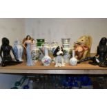 A COLLECTION OF CERAMICS AND ORNAMENTS, comprising two Leonardo Collection female figurines, a 'Pets