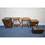 A SELECTION OF 20TH CENTURY OCCASIONAL FURNITURE, to include an oak double door record cabinet, a