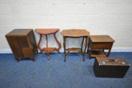 A SELECTION OF 20TH CENTURY OCCASIONAL FURNITURE, to include an oak double door record cabinet, a