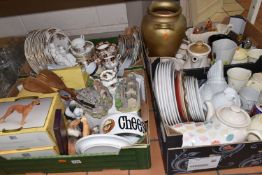 FIVE BOXES OF CERAMICS AND GLASS WARE, to include a Royal Albert Old Country Roses cake slice (