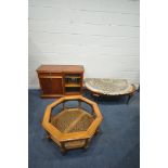 A YEW WOOD MEDIA CABINET, fitted with a hinged lid, a glass door, a cupboard door and a single