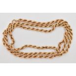 A 9CT GOLD ROPE TWIST CHAIN NECKLACE, hollow links, fitted with a spring clasp, hallmarked 9ct