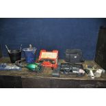 A CASED BOSCH UBH2/20SE SDS DRILL, a PB detail sander, a Coopers handheld vacuum (all PAT pass and