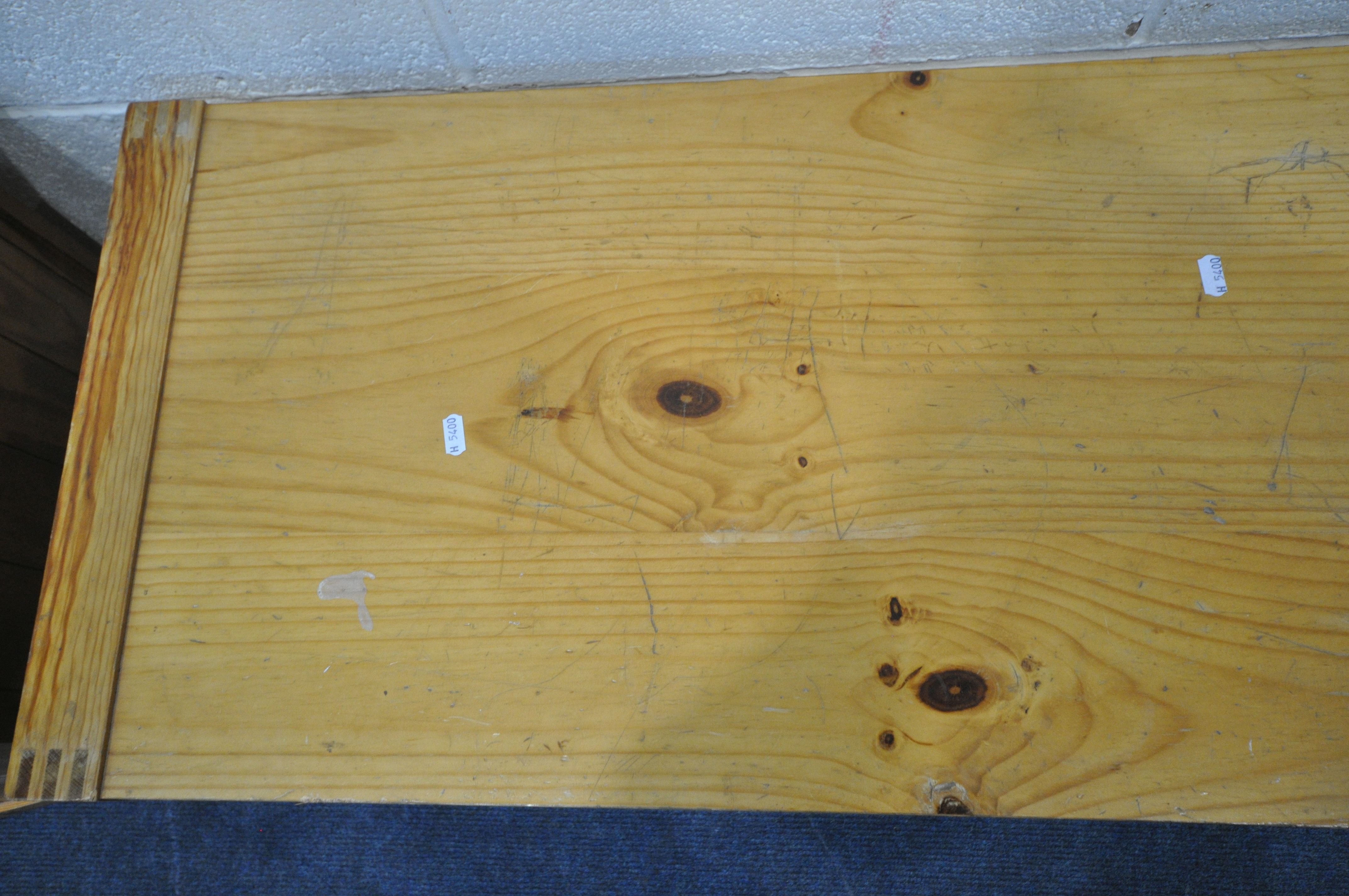 A PINE RECTANGULAR COFFEE TABLE, length 143cm x depth 45cm x height 44cm, along with two pine - Image 2 of 5