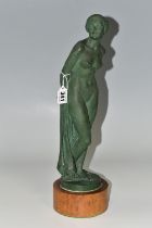 A GREEN PATINATED PLASTER SCULPTURE OF A FEMALE NUDE, by Stanley Mace Foster, signed and dated