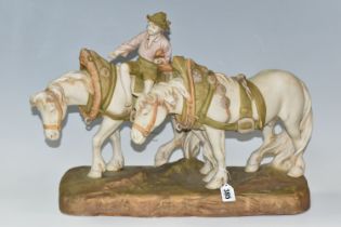 A ROYAL DUX FARM BOY WITH PLOUGHING TEAM, model no 2607, with Royal Dux pink triangle mark and