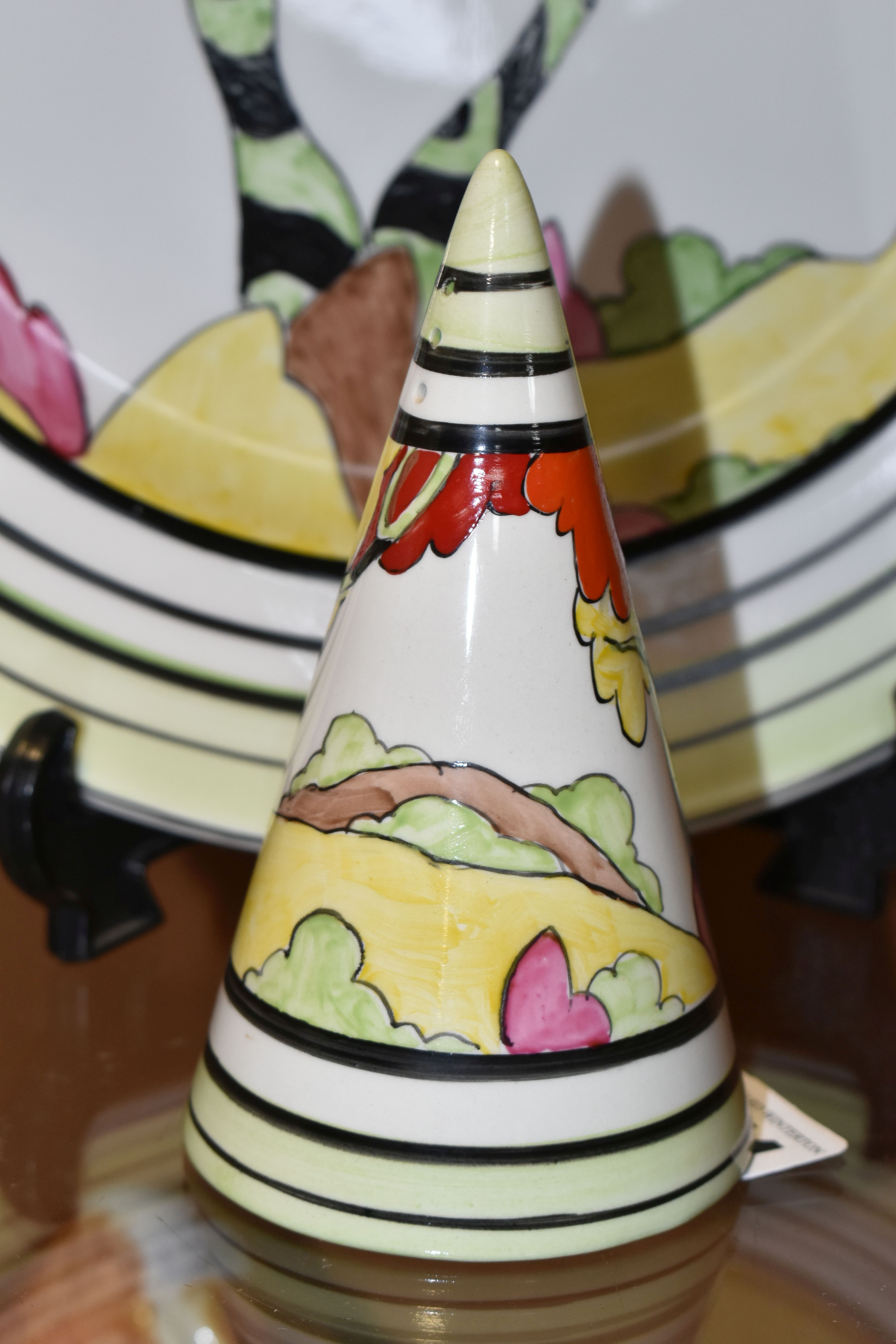 A BIZARRE CRAFT 'HONOLULU' CHARGER AND SUGAR SIFTER BY RENE DALE, each painted with a stylised tree, - Image 4 of 6
