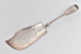 A MID VICTORIAN SILVER FISH SERVER, fiddle pattern with pierced blade, hallmarked 'John James